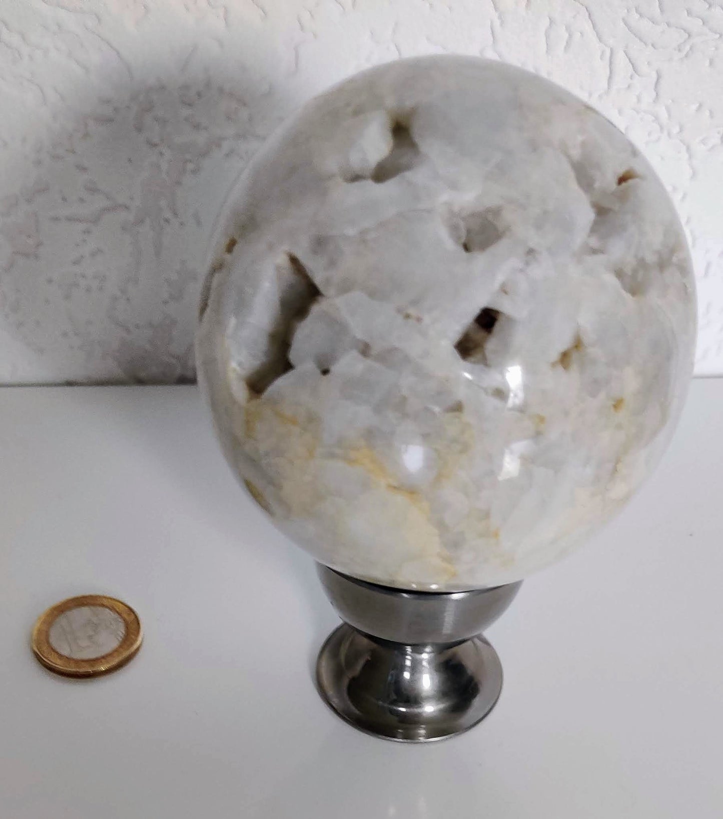 Grote zwavelkwartsbol - diameter 3,07 inch, gewicht 22,9 oz